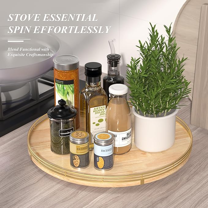 18 Inch Rustic Lazy Susan Turntable – Solid Oak & Iron Wood Rotating Tray for Dining Table, Kitchen Counter, Coffee Table – Farmhouse Style Large Wooden Lazy Susan Organizer for Home Décor-HomvellaHome