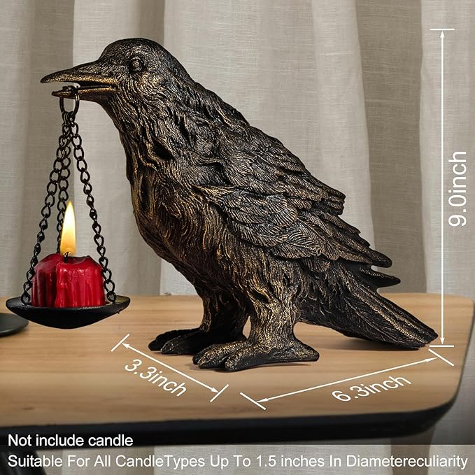 Gothic Home Decor Fake Crow Light Holder Raven Lamp Tealight Candle Holder Resin Statue Half Gold-HomvellaHome