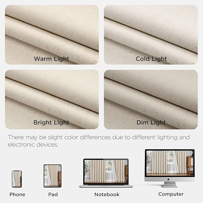 Joydeco Pinch Pleated Linen Curtains Darkening Drapes for Bedroom, 100% Blackout Drapes 96 inches Long 2 Panels Heat Blocking Curtains(Ecru,40'' Wx96'' L)-HomvellaHome