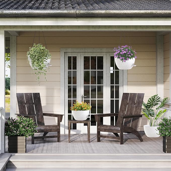 12 Inch Hanging Baskets 2 PC with Chains, Self-Watering Hanging Planters for Indoor Outdoor Plants, Plastic Hanging Flower Pots,Speckled White-HomvellaHome