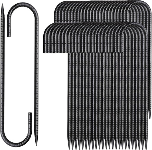 12 Inch Rebar Stakes 50 Pack J Hook Ground Stakes Heavy Duty Chain Link Fence Stakes Galvanized Anchors Metal Tent Stakes for Wire Fencing Concrete Forming Trampolines Camping Canopies Shed Swing-HomvellaHome