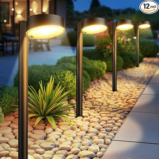 12 Pack Solar Pathway Lights Outdoor, 12 Brighter LED Solar Lights Outdoor Waterproof, Up to 12 Hrs Modern Solar Powered Path Light for Yard Garden Walkway Driveway-HomvellaHome