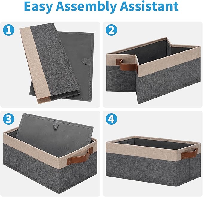 GhvyenntteS Small Fabric Storage Bins 12 Pack, 11.8" x 7.87" x 5.11" Storage Basket with Leather Handles, Closet Storage Bins for Shelves, Storage Baskets for Shelves, DVD Storage (Grey&Beige Yellow)-HomvellaHome