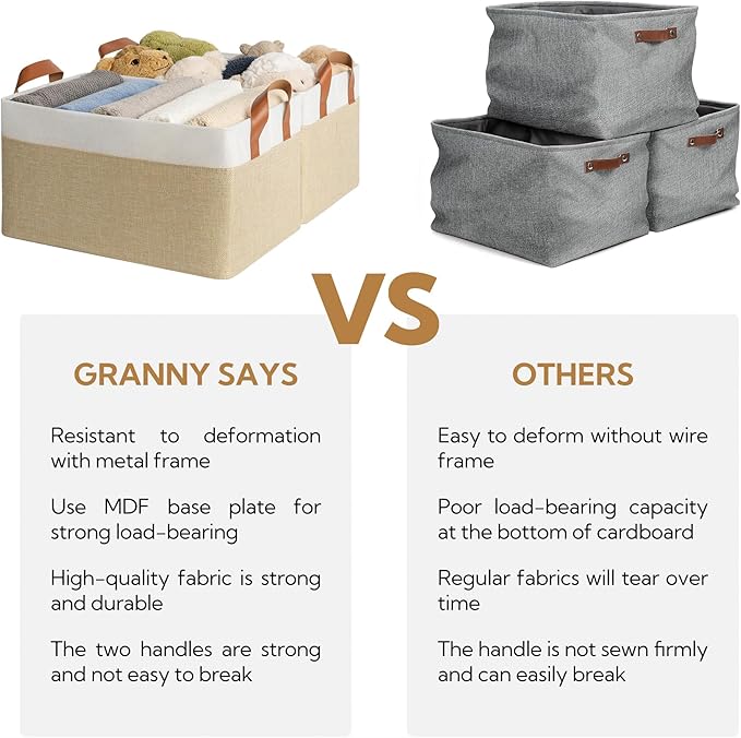 GRANNY SAYS Storage Baskets for Shelves, Closet Organizer Bins, Clothes Storage Bins with Metal Frame, Large Baskets for Organizing and Storage, Collapsible, Khaki, 2-Pack-HomvellaHome