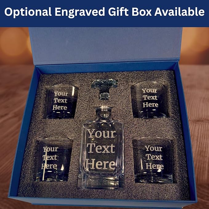 Gifts Inscribed Personalized Whiskey Decanter Set - Engraved Whiskey Decanter Bottle & Set of 4 Custom Drinking Glasses Laser Etched - Customized Whiskey Gift for Wedding, Anniversary, Birthday, Dad-HomvellaHome