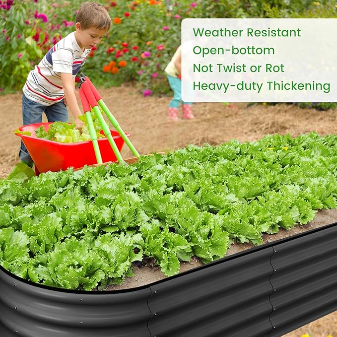 2 Pcs 4.5x2x2ft Oval Raised Garden Bed, Galvanized Raised Beds,Open-Ended Base Metal Raised Planter Beds,Garden Bed Outdoor,Planter Raised Boxes for Vegetables, Flowers,Tool-Free Asse,Gray-HomvellaHome
