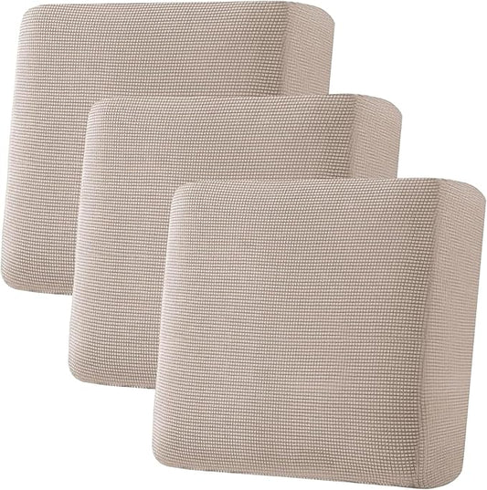 H.VERSAILTEX Super Stretch Individual Seat Cushion Covers Sofa Covers Couch Cushion Cover Slipcover Sets Thick Jacquard Textured Twill Fabric (3 Piece XL Sofa Cushion Covers, Sand)-HomvellaHome