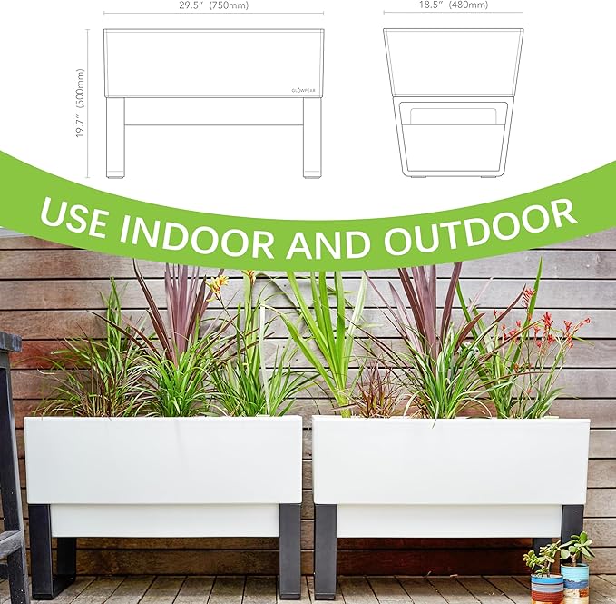 Glowpear Self Watering Planter Box - 29.5", White - UV Stable, Scalable Urban Raised Garden Bed with Water Gauge, Indoor Outdoor for Vegetables, Flowers, Herbs, and Succulents, Gardening-HomvellaHome