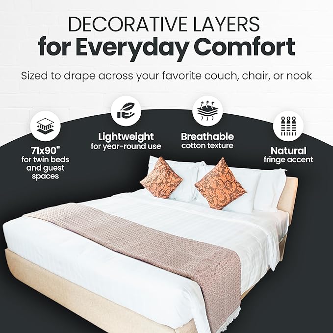 Gold Case Throw Blanket for Bed – 100% Recycled Turkish Cotton Bed Blanket – Decorative Throw Cotton Blankets for Living Room & Bedroom – Woven Twin Blankets - 71x90 - Black-HomvellaHome