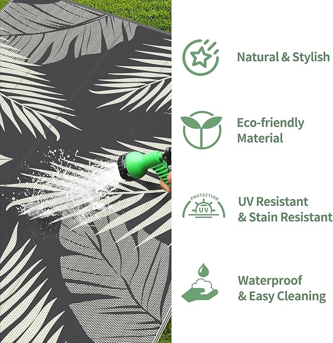 GENIMO Outdoor Rug 6' x 9' Waterproof for Patios Clearance, Reversible Plastic Straw Camping Carpet, Large Area Rugs Mats for RV, Picnic, Backyard, Deck, Balcony, Porch, Beach, Yellow&Grey-HomvellaHome