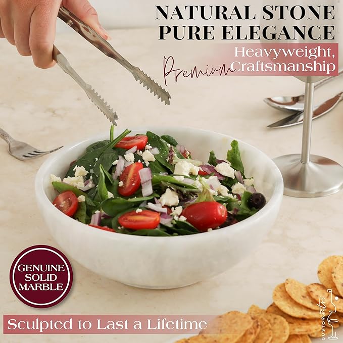 Gusto Nostro 8" Luxury White Marble Decorative Bowl for Coffee Table - Elegant Modern Fruit Bowl for Kitchen Counter - Heavy Stone Entryway Catch all for Keys, Jewelry, Potpourri Holder - Medium Size-HomvellaHome