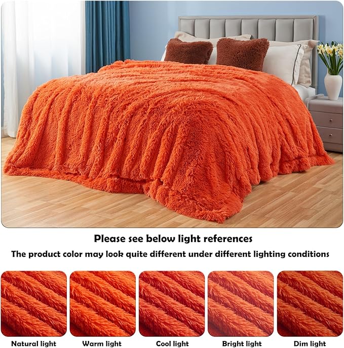 GONAAP Fuzzy Faux Fur Throw Blanket Twin Size Orange Super Soft Cozy Plush Fuzzy Shaggy Blanket for Couch Sofa Bed (Orange, Twin(60"x80"))-HomvellaHome