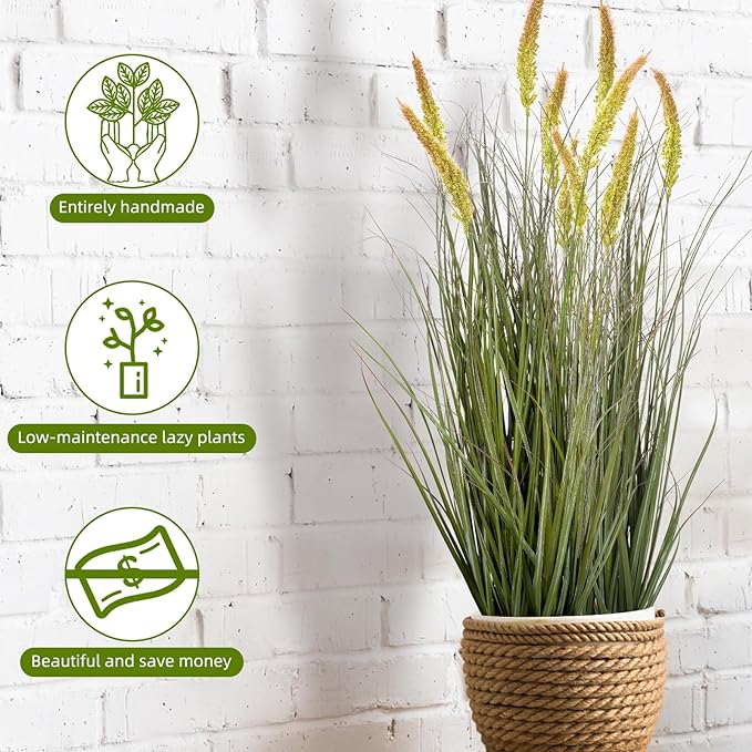 Green Onions Fake Plants,Artificial Plants Indoor, Fake Grass Decor Green Plant Fake Outdoor Flowers Fake Succulents,Artificial Tall Grass Plants with Pots House Decorative(36“ 2 Pack)-HomvellaHome