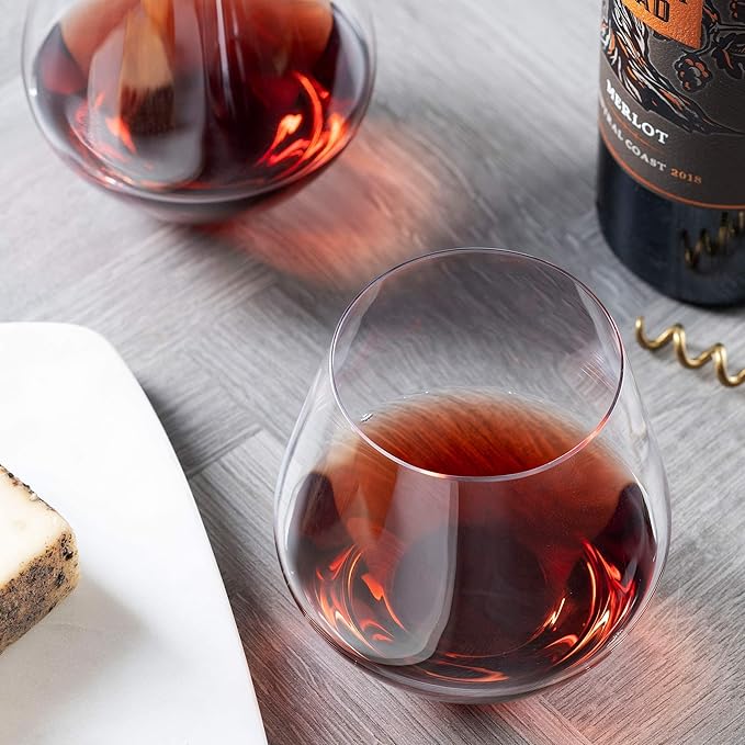 Godinger Wine Glasses, Stemless Wine Glasses, Red Wine Glasses, Wine Drinking Glasses, Stemless Wine Glass - 17oz, Set of 4 - Made in Europe-HomvellaHome