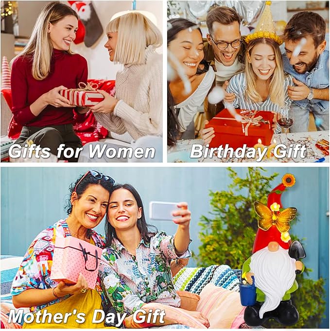 Gnomes Garden Statues Decor, Solar Waterproof Large Gnome with LED Lights Funny Garden Sculptures Outdoor Patio Yard Decorations Lawn Ornaments Gifts for Women Mom-HomvellaHome