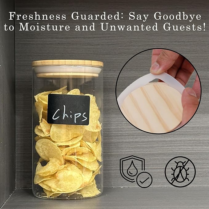 Glass Storage Jars Set Elegant Containers with Airtight Bamboo Lids, Perfect for Kitchen Organization - Flour, Rice, Pasta, Sugar, Coffee Beans, Accessories Included (2 packs(37oz / 110oz))-HomvellaHome