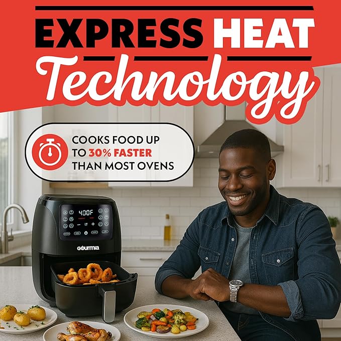 Gourmia Air Fryer 6 QT Digital – Guided Cooking with 12 One‑Touch Presets, FryForce 360 Large XL Basket, Touchscreen, Dishwasher‑Safe Accessories, Healthy No‑Oil Cooking GAF686-HomvellaHome