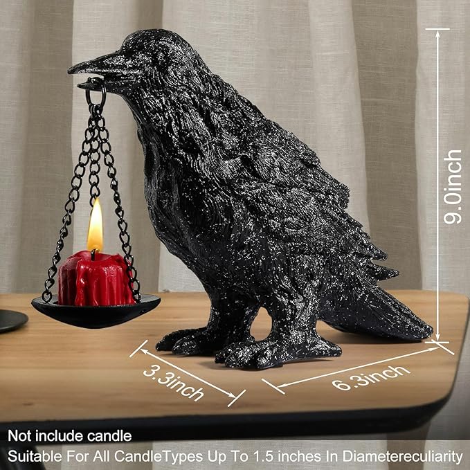 Gothic Crow Lamp Tealight Candle Holder Raven Statue for Indoor Outdoor Decor Halloween Garden Resin Statue Black Stone-HomvellaHome