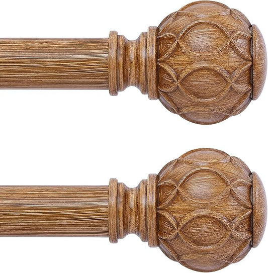 2 Pack Wood Curtain Rods for Windows 28 to 48 Inch(2.3-4Ft),1 Inch Adjustable Curtain Rod,Heavy Duty Curtain Rods,Wooden Netted Texture Drapery Rods,Single Window Curtain Rod 18-45",Brown Wood-HomvellaHome