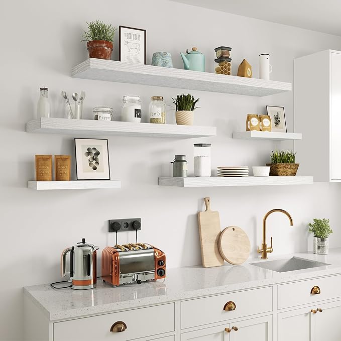 10 inch Deep Wall Shelves 36 inche Long, 1.8 Thick Single Floating Shelf Wall Mounted, Heavy Duty 70 lbs Shelves for Bedroom, Books, Living Room, Kitchen, Office Modern Farmhouse Decor, White-HomvellaHome