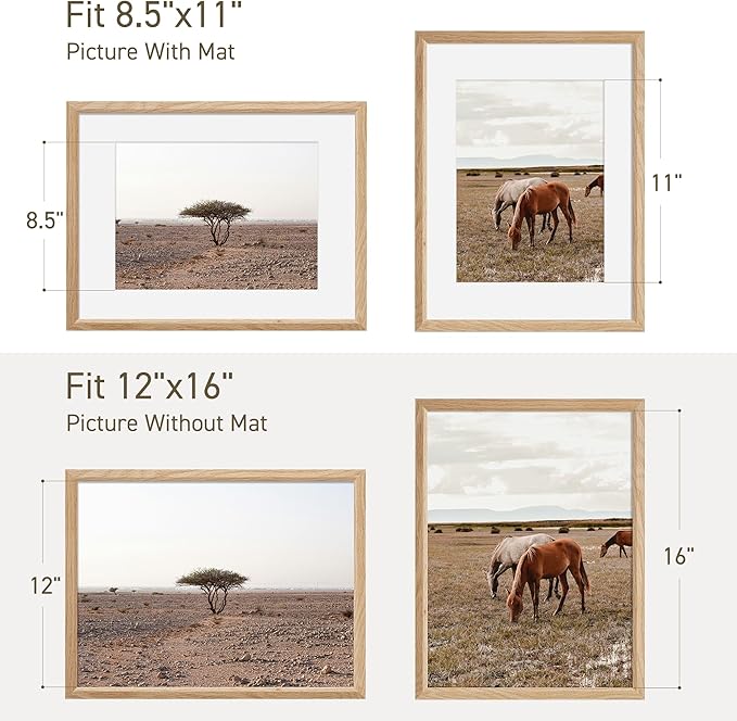 12x16 Picture Frame Natural Solid Oak Photo Frames with 8.5x11 Removable Mat Wall Hanging Large Handcrafted Frame with HD Plexiglass Wall and Tabletop Display Large Poster Frame-HomvellaHome