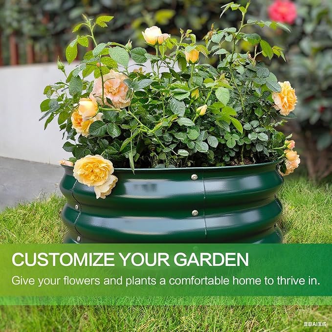 GARDMAX 2x2x1FT Galvanized Round Raised Garden Bed Kit, Metal Planter Boxes Outdoor with Easy Assembly, Large Garden Bed for Vegetables, Fruits, Flower, Herbs Dark Green-HomvellaHome