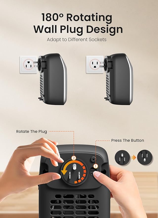 GiveBest 800W Plug-in Wall Space Heater With Remote, Small Outlet Heater With Adjustable Thermostat, 12H Timer, LED Display for RV, Home Office, Bathroom Indoor Use-HomvellaHome