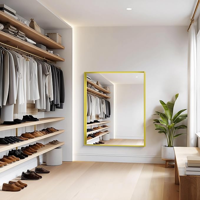 Gold Bathroom Mirror, 40x48 Inch Rectangular Framed Mirror, Large Wall Mounted Bathroom Vanity Mirror Over Sink for Bedroom,Restroom, Living Room, Hangs Vertically or Horizontally-HomvellaHome