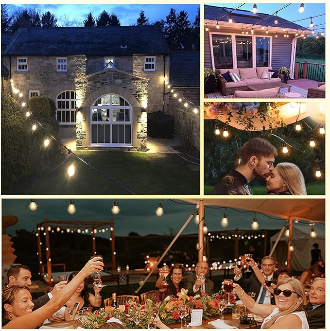 190FT Remote Controlled Outdoor String Lights Patio String Lights for Outside, 60+3 Shatterproof S14 Warm Lights String Outdoor for Bistro Café Gazebo Backyard, Linkable, 2 Pack-HomvellaHome