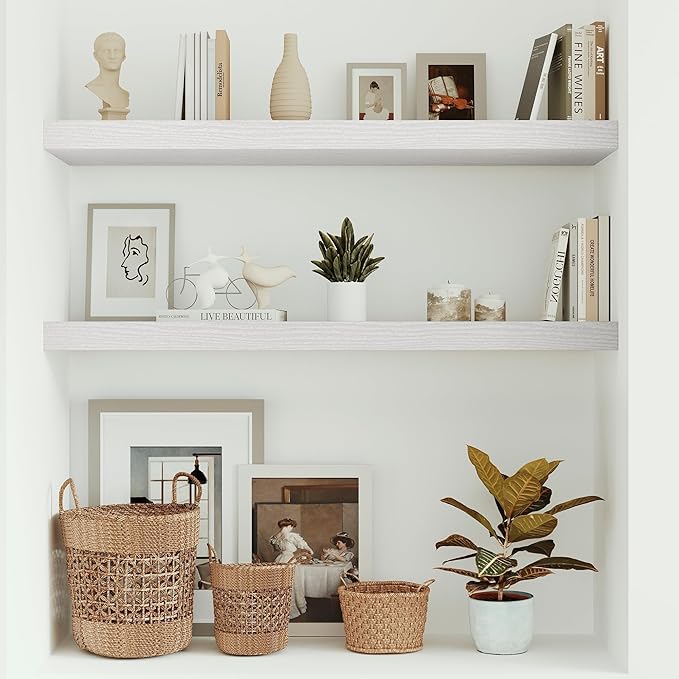 10 inches Deep Floating Shelves 36 inch Long, Wall Shelves Heavy Duty 70 lbs for Bedroom, Bathroom, Living Room, Kitchen, Office, Modern Shelf Home Decor with Invisible Bracket, White-HomvellaHome