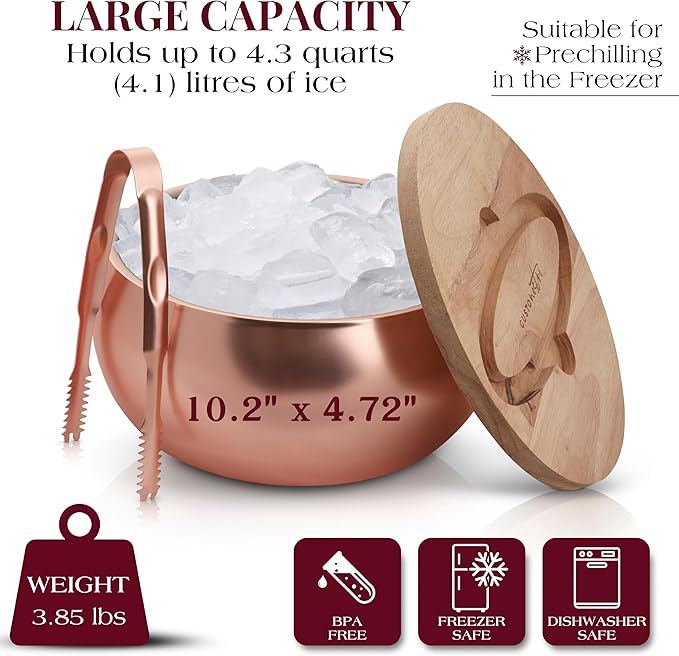 Gusto Nostro 4.1L Insulated Ice Bucket with Lid and Tongs, Double Wall Stainless Steel Ice Bucket Large, BPA Free Ice Bucket for Cocktail Bar, Keeps Champagne, Wine, Beer Chill for Parties (Rose)-HomvellaHome