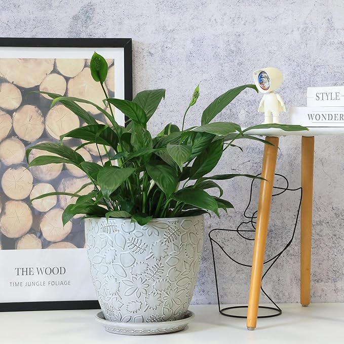 10inch Retro Ceramic Planter with Drainage Hole and Saucer for Multiple Plants, Indoor-Outdoor Garden Pots for Succulent, Orchid, and Flower (Fits Inner Pots Up to 9 Inch, Retro White)-HomvellaHome