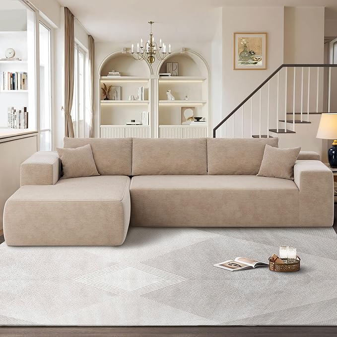 104" Cloud Sectional Couches for Living Room,L Shaped Boneless Couch in A Box,Sleeper Sofa with Comfy Chaise No Assembly Required,Camel-HomvellaHome