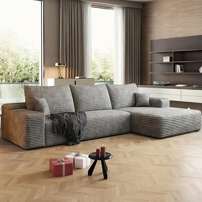 108" Sectional Couches for Living Room Modern Modular Sofa with L-Shape Couchs Upholstered Boneless Couch Deep Seat Sectional Couch with Chaise (Grey, Right Facing Chaise+2Seaters)-HomvellaHome