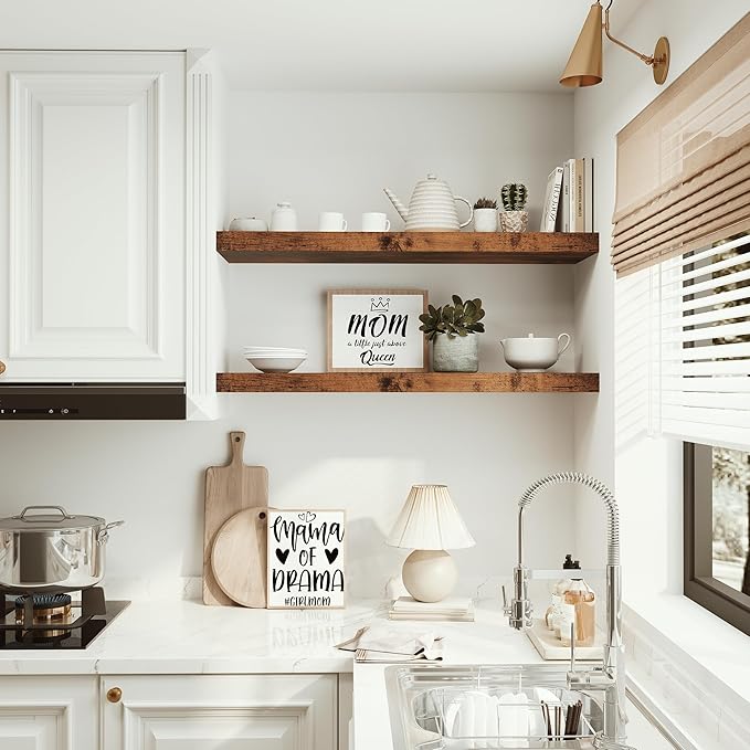 10 inches Deep Floating Shelves 36 inch Long, Sing Shelves for Wall Heavy Duty for Bedroom, Bathroom, Living Room, Kitchen, Office, Farmhouse Shelf Home Decor, Set of 1, Rustic Brown-HomvellaHome