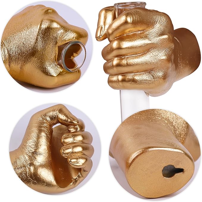 Gold Wall Sculptures, Hand Vases Home Decor, Wall Mount Art Sculpture, Unique Wall Art Statue, Funky Flower Vase Decorations, Modern Eclectic Hanging Decor,Glass Test Tube Vase-HomvellaHome