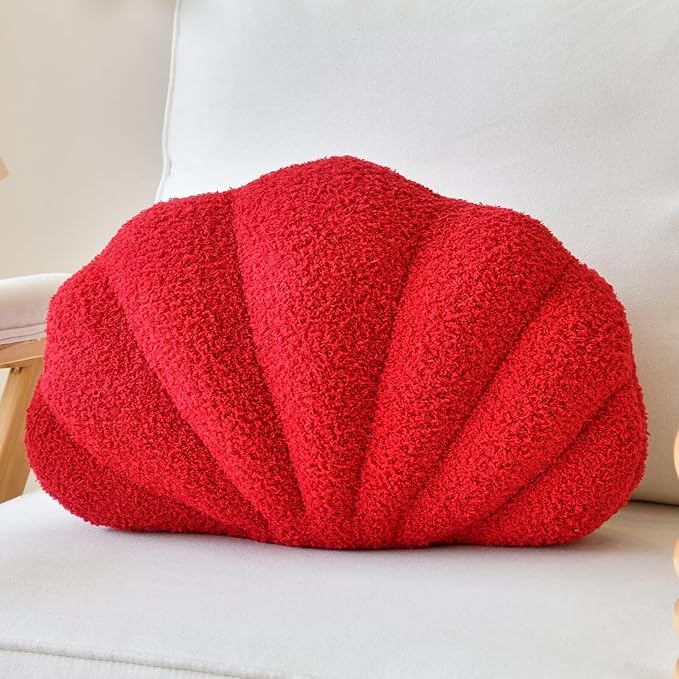 Red Seashell Throw Pillows, Shell Shaped Throw Pillows, 13 Inch Soft Home Decorative Pillow Plush Cushion for Bed Couch Living Sofa Room Decor Accent Throw Pillow-HomvellaHome