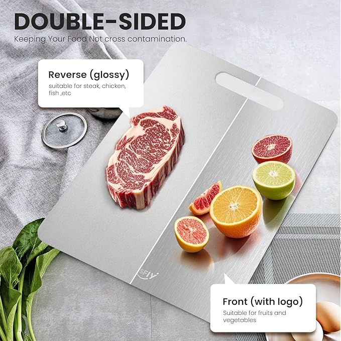 2 Pack Titanium Cutting Board - 100% Pure Titanium Cutting Boards For Kitche,Easy to clean, Double-sided food-grade Cutting Board For Cutting Meats, Fruits And Vegetables.(15 * 11)-HomvellaHome