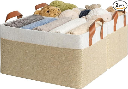 GRANNY SAYS Storage Baskets for Shelves, Closet Organizer Bins, Clothes Storage Bins with Metal Frame, Large Baskets for Organizing and Storage, Collapsible, Khaki, 2-Pack-HomvellaHome