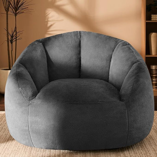 Giant Bean Bag Chair for Adults - Comfy Plush Round Shell Soft Accent Chair, Oversized Cozy Lounge Floor Sofa Reading Chair, Mini Couch for Living Room, Bedroom & Game Rooms, Gray-HomvellaHome