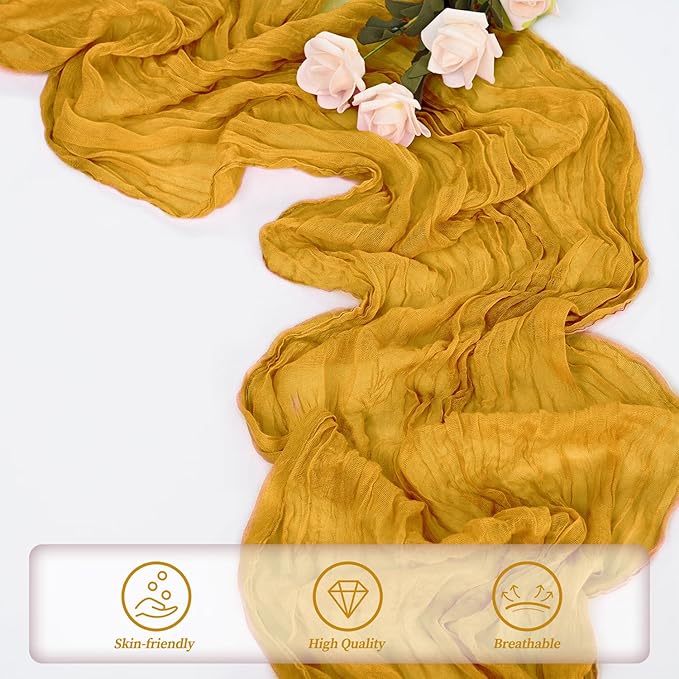 12 Pack Mustard 10FT Cheesecloth Table Runner Rustic Gauze Fabric Cheese Cloth Table Runner for Wedding Bridal Baby Shower Table Decor Boho Sheer Birthday Party Table Decorations 20 x 120 Inch Long-HomvellaHome