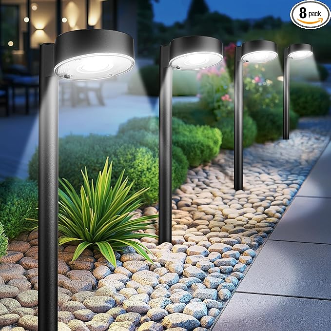 12 Pack Solar Pathway Lights Outdoor, 12 Brighter LED Solar Lights Outdoor Waterproof, Up to 12 Hrs Modern Path Light for Yard Garden Walkway Driveway Lawn, Cool White-HomvellaHome