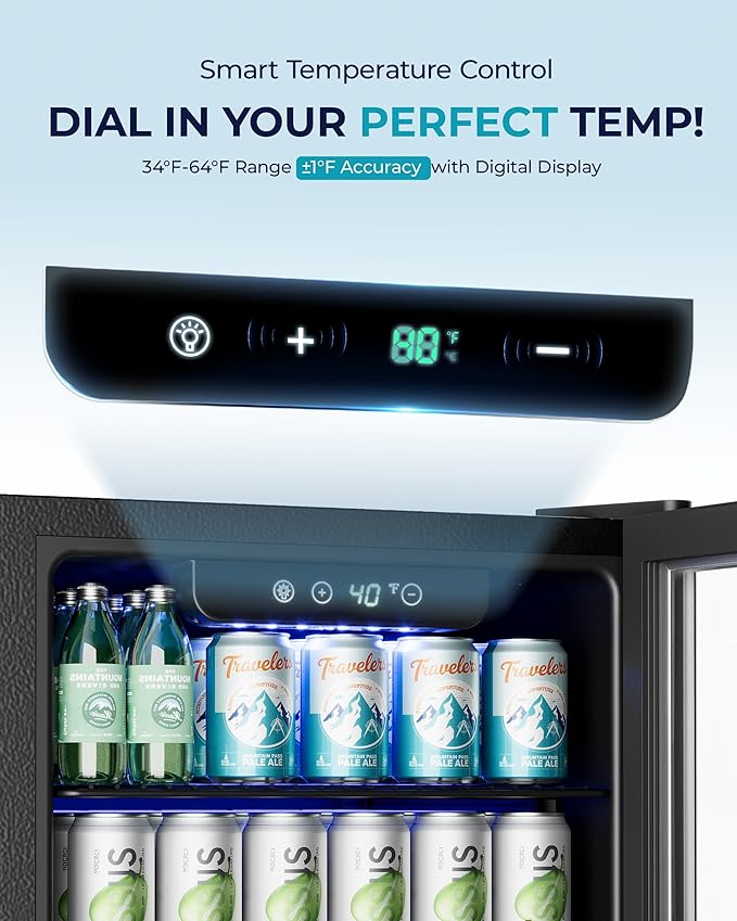 EUHOMY Beverage Refrigerator and Cooler, 128 Can Mini fridge with Glass Door, Small Refrigerator with Adjustable Shelves for Soda Beer or Wine, Home/Bar/Office, Black-HomvellaHome
