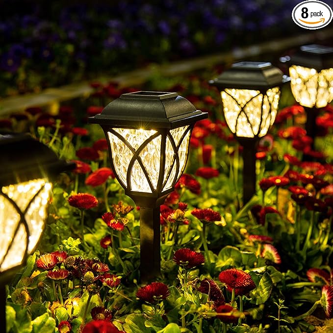 GIGALUMI Solar Lights Outdoor Waterproof, 8 Pack LED Solar Garden Lights, Outdoor Decorations, Garden Decor for Yard, Patio, Landscape, Planter, Walkway (Warm White)-HomvellaHome