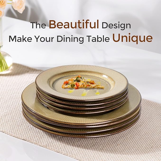 GBHOME Ceramic Dinnerware Sets,12 pcs Embossed Elegant Stoneware Plates and Bowls Sets, Housewarming Wedding Gift | Dishwasher & Microwave Safe | Dishes Set Service for 4-HomvellaHome