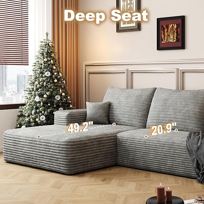 108" Sectional Couches for Living Room Modern Modular Sofa with L-Shape Couchs Upholstered Boneless Couch Deep Seat Sectional Couch with Chaise (Grey, Left Facing Chaise+2Seaters+1Ottoman)-HomvellaHome