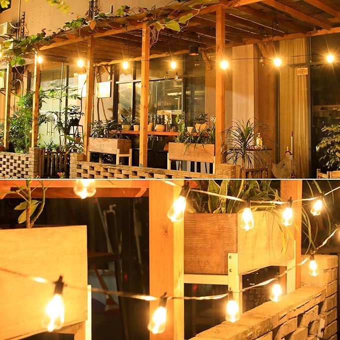 100FT Outdoor String Lights, LED Patio Lights with 50+3 ST38 Vintage Edison Shatterproof Bulbs, IP65 Weatherproof Outside Hanging Lights for Backyard Bistro Cafe Garden(50FTx2)-HomvellaHome