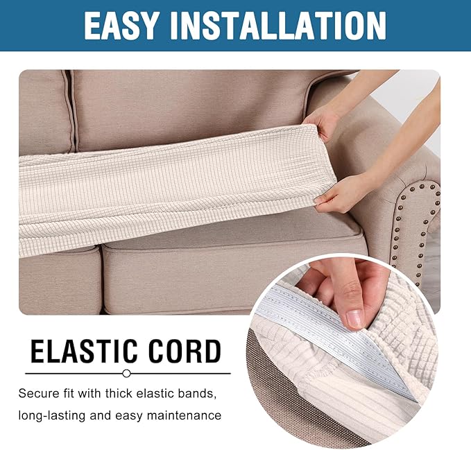 H.VERSAILTEX Super Stretch Individual Seat Cushion Covers Sofa Covers Couch Cushion Covers Slipcover Sets Thick Jacquard Textured Twill Fabric (1 Piece Sofa Cushion Cover, Ivory)-HomvellaHome