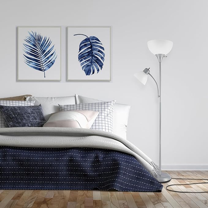 GLOBE Electric 67134 72" Torchiere Floor Lamp and Adjustable Reading Light, Silver, Frosted Shade, Dual Rotary Switch, 3-Step Dimming, Modern Lighting for Living Room or Office, Timeless-HomvellaHome