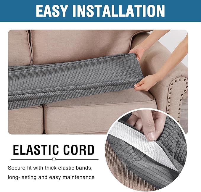 H.VERSAILTEX Super Stretch Individual Seat Sofa Covers Couch Cushion Covers Slipcover Sets Thick Jacquard Textured Twill Fabric (2 Piece Large, Grey)-HomvellaHome